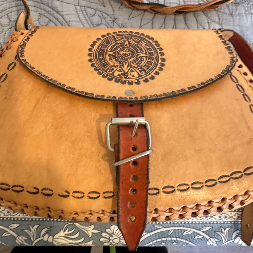 Bohemian Hand Tooled Leather Crossbody festival bag. - Picture 5 of 9